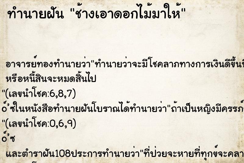 ทำนายฝัน ช้างเอาดอกไม้มาให้ ทำนายฝัน ช้างเอาดอกไม้มาให้