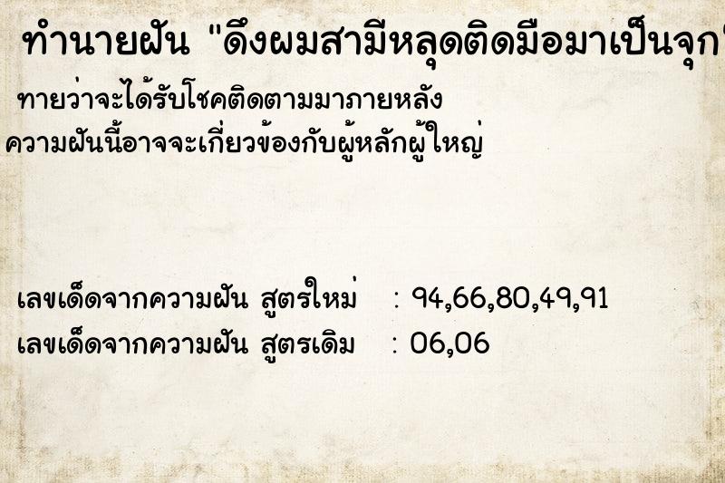 ทำนายฝันดึงผมสามีหลุดติดมือมาเป็นจุก ทำนายฝันทำนายฝันดึงผมสามีหลุดติดมือมาเป็นจุก