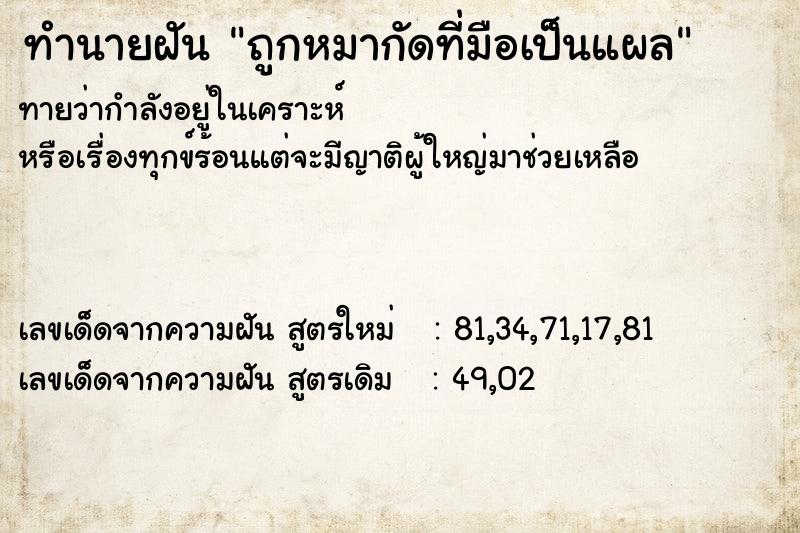 ทำนายฝันทำนายฝันถูกหมากัดที่มือเป็นแผล