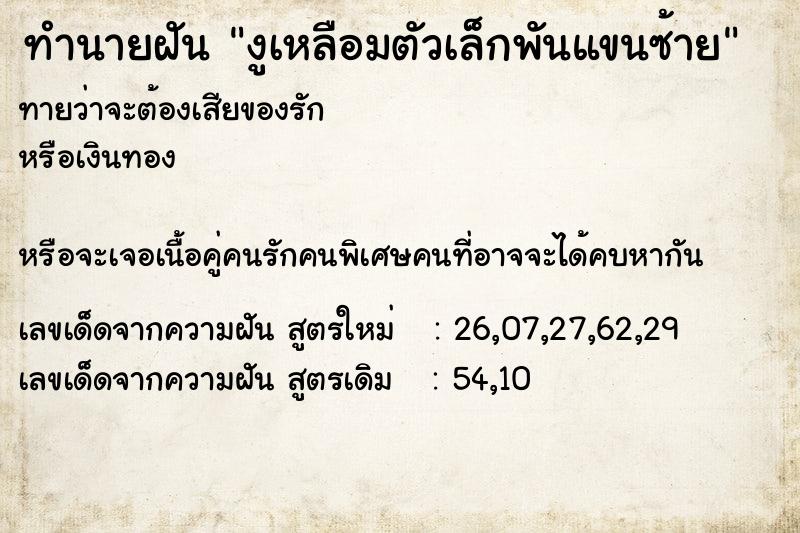 ทำนายฝันทำนายฝันงูเหลือมตัวเล็กพันแขนซ้าย