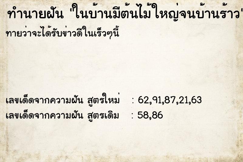 ทำนายฝันทำนายฝันในบ้านมีต้นไม้ใหญ่จนบ้านร้าว