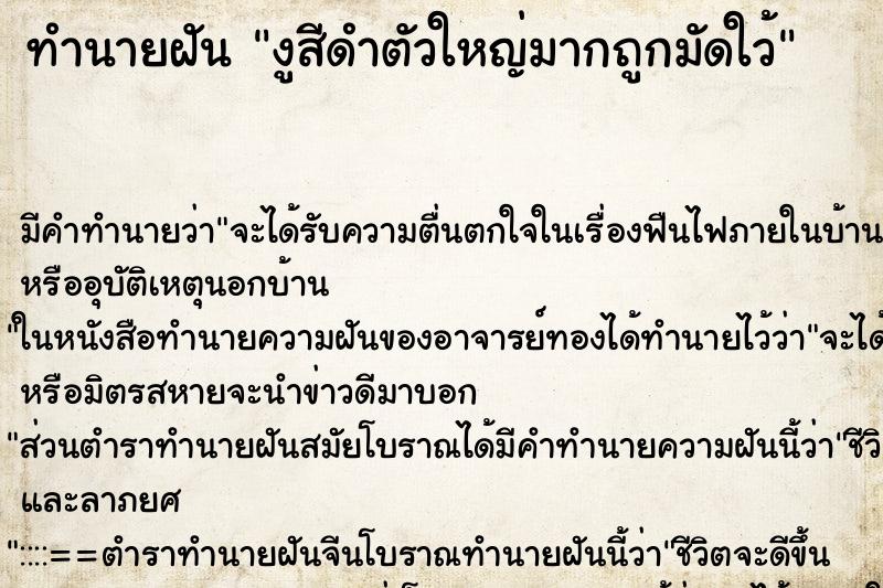 ทำนายฝันทำนายฝันงูสีดำตัวใหญ่มากถูกมัดใว้