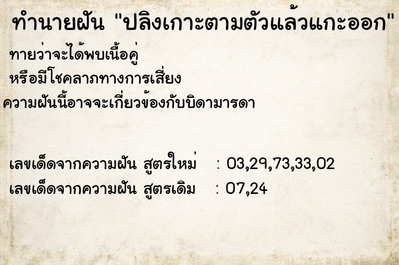ทำนายฝันปลิงเกาะตามตัวแล้วแกะออก ทำนายฝันทำนายฝันปลิงเกาะตามตัวแล้วแกะออก