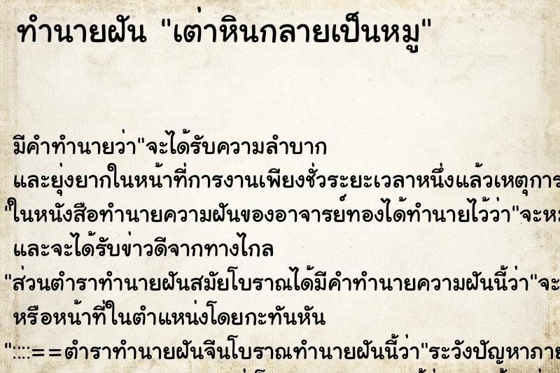 ทำนายฝัน เต่าหินกลายเป็นหมู