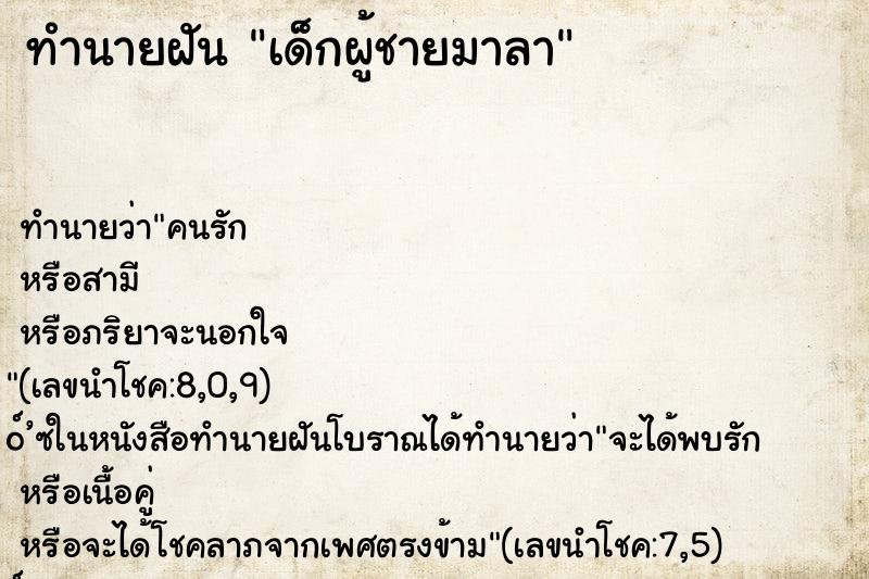ทำนายฝัน เด็กผู้ชายมาลา ทำนายฝัน เด็กผู้ชายมาลา