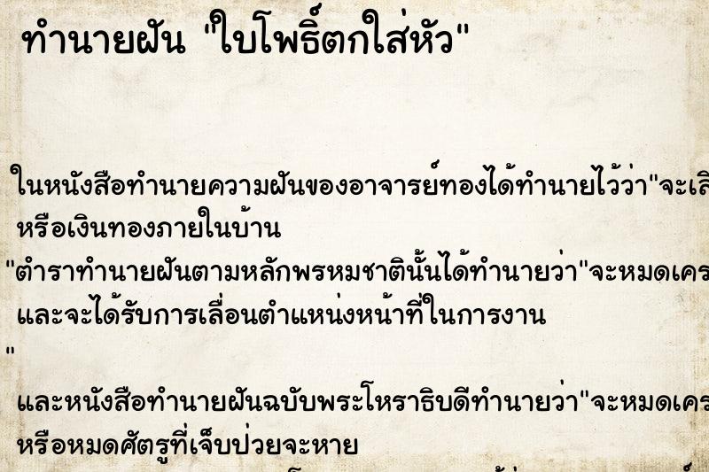 ทำนายฝัน ใบโพธิ์ตกใส่หัว