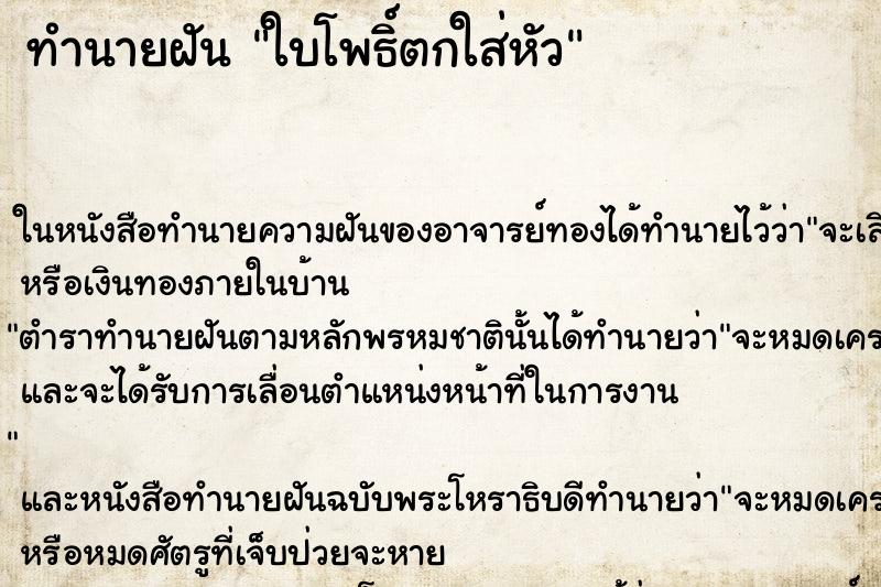 ทำนายฝัน ใบโพธิ์ตกใส่หัว ตำราโบราณ แม่นที่สุดในโลก