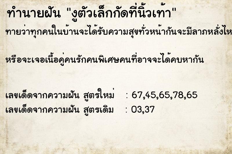 ทำนายฝันงูตัวเล็กกัดที่นิ้วเท้า ทำนายฝันทำนายฝันงูตัวเล็กกัดที่นิ้วเท้า