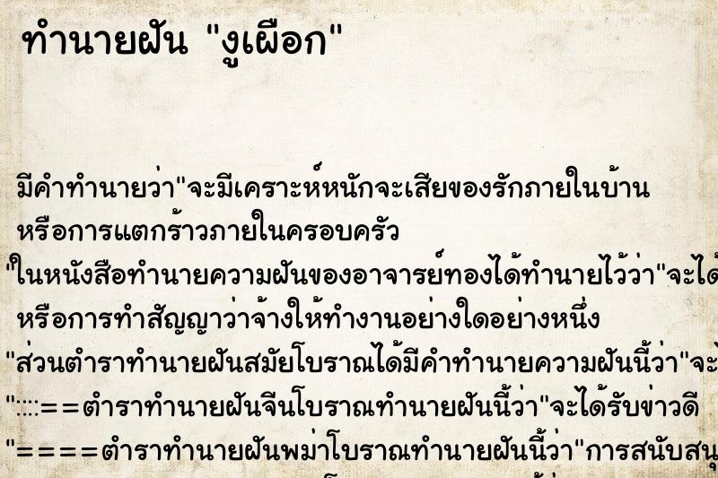 ทำนายฝัน งูเผือก ทำนายฝัน งูเผือก