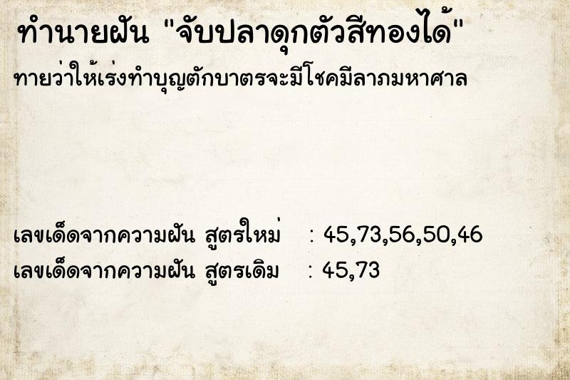 ทำนายฝันทำนายฝันจับปลาดุกตัวสีทองได้