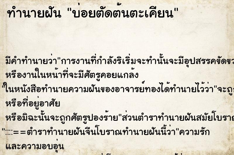 ทำนายฝันบ่อยตัดต้นตะเคียน ทำนายฝันทำนายฝันบ่อยตัดต้นตะเคียน