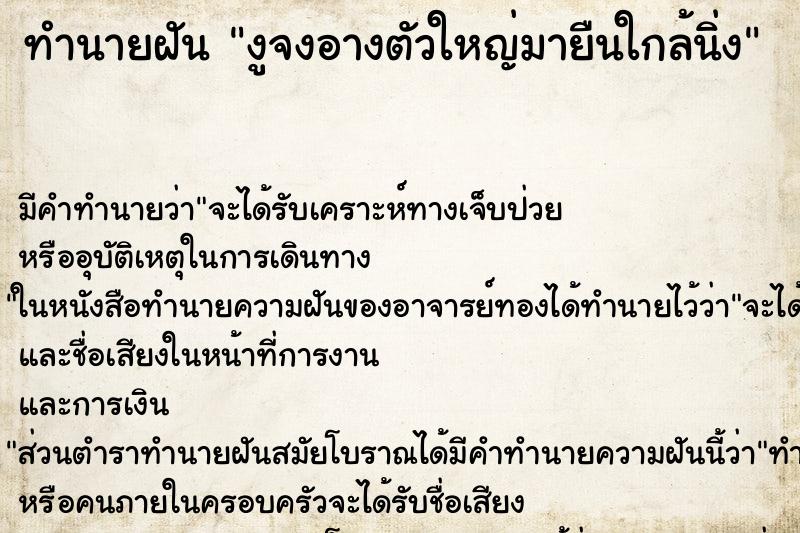ทำนายฝันงูจงอางตัวใหญ่มายืนใกล้นิ่ง ทำนายฝันทำนายฝันงูจงอางตัวใหญ่มายืนใกล้นิ่ง