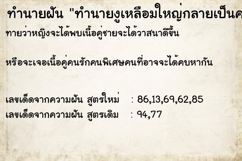 ทำนายฝันทำนายฝันทำนายงูเหลือมใหญ่กลายเป็นคน