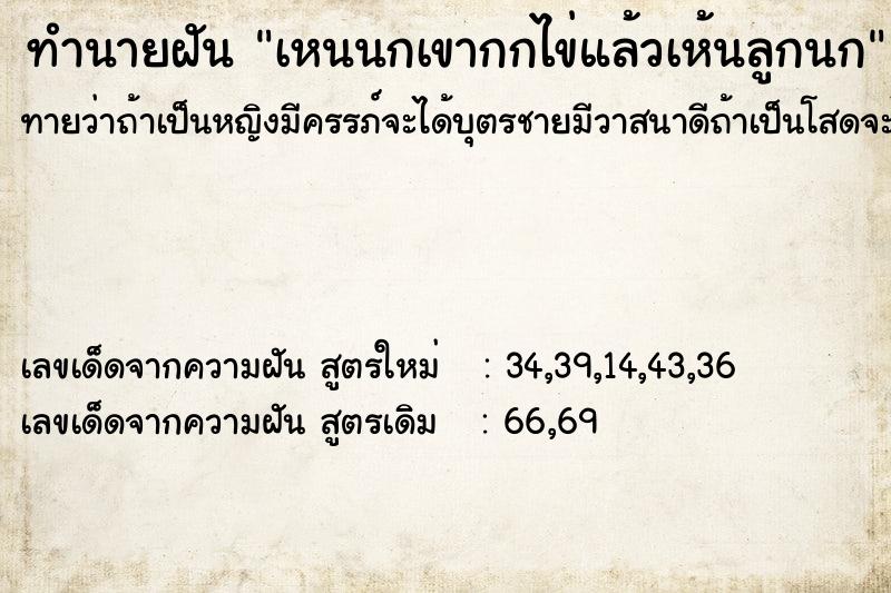ทำนายฝันทำนายฝันเหนนกเขากกไข่แล้วเห้นลูกนก