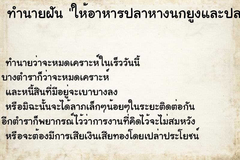 ทำนายฝันให้อาหารปลาหางนกยูงและปลาอื่นวันวันไม่รู้ ทำนายฝันทำนายฝันให้อาหารปลาหางนกยูงและปลาอื่นวันวันไม่รู้