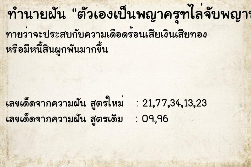 ทำนายฝันตัวเองเป็นพญาครุฑไล่จับพญานาค ทำนายฝันทำนายฝันตัวเองเป็นพญาครุฑไล่จับพญานาค