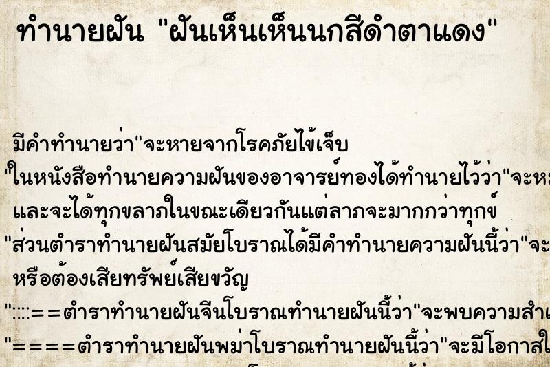 ทำนายฝัน ฝันเห็นเห็นนกสีดำตาแดง ตำราโบราณ แม่นที่สุดในโลก