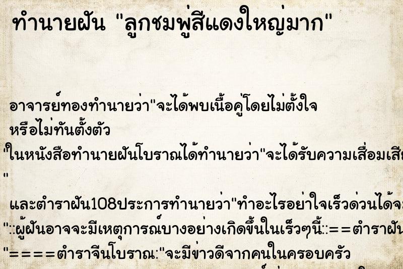 ทำนายฝัน ลูกชมพู่สีแดงใหญ่มาก