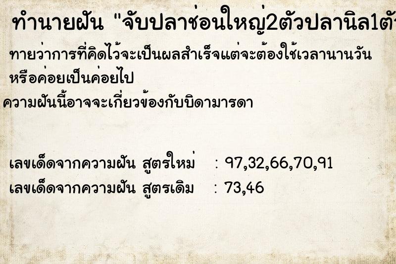 ทำนายฝันจับปลาช่อนใหญ่2ตัวปลานิล1ตัว ทำนายฝันทำนายฝันจับปลาช่อนใหญ่2ตัวปลานิล1ตัว