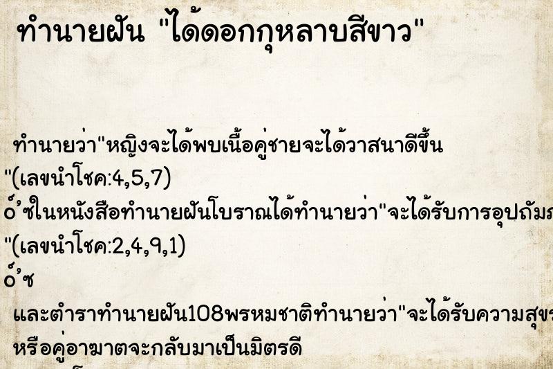 ทำนายฝัน ได้ดอกกุหลาบสีขาว ทำนายฝัน ได้ดอกกุหลาบสีขาว