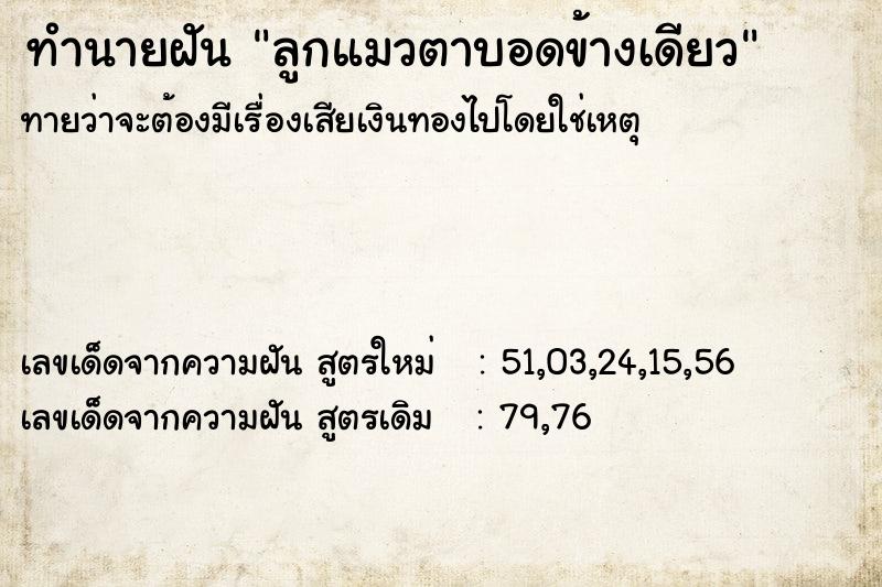 ทำนายฝันทำนายฝันลูกแมวตาบอดข้างเดียว
