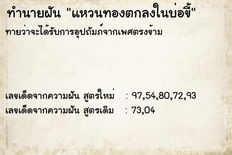 ทำนายฝันทำนายฝันแหวนทองตกลงในบ่อขี้