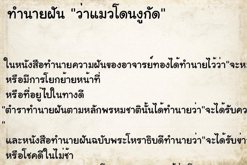 ทำนายฝันทำนายฝันว่าแมวโดนงูกัด