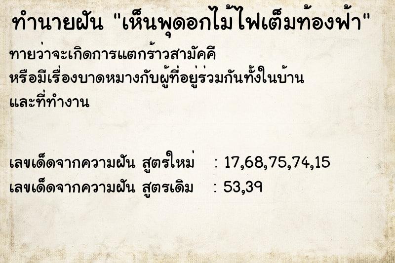 ทำนายฝันทำนายฝันเห็นพุดอกไม้ไฟเต็มท้องฟ้า