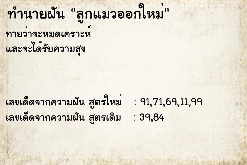 ทำนายฝันลูกแมวออกใหม่ ทำนายฝันทำนายฝันลูกแมวออกใหม่