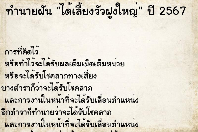 ทำนายฝัน ได้เลี้ยงวัวฝูงใหญ่ ทำนายฝัน ได้เลี้ยงวัวฝูงใหญ่