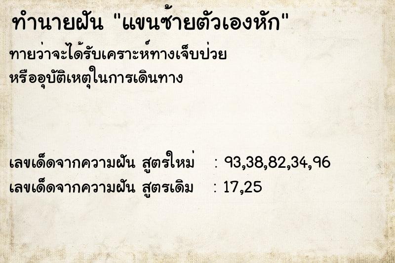 ทำนายฝันทำนายฝันแขนซ้ายตัวเองหัก