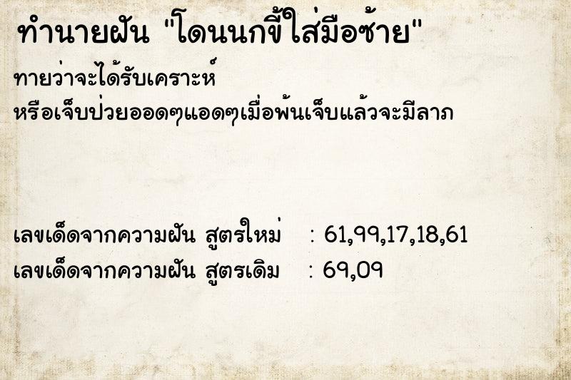 ทำนายฝันโดนนกขี้ใส่มือซ้าย ทำนายฝันทำนายฝันโดนนกขี้ใส่มือซ้าย