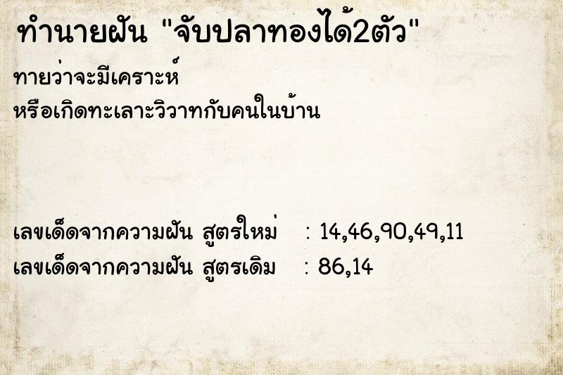 ทำนายฝันจับปลาทองได้2ตัว ทำนายฝันทำนายฝันจับปลาทองได้2ตัว