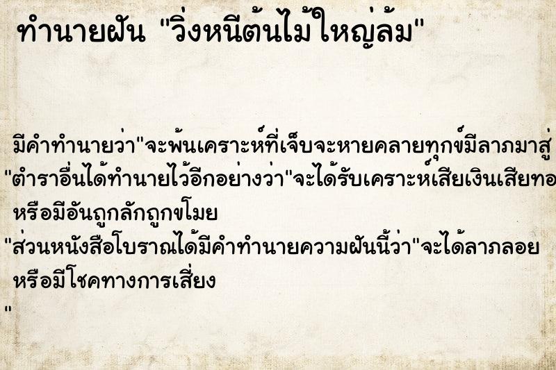 ทำนายฝัน วิ่งหนีต้นไม้ใหญ่ล้ม ทำนายฝัน วิ่งหนีต้นไม้ใหญ่ล้ม