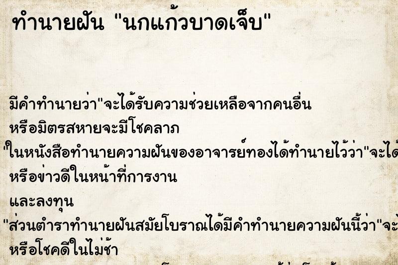 ทำนายฝันนกแก้วบาดเจ็บ ทำนายฝันทำนายฝันนกแก้วบาดเจ็บ