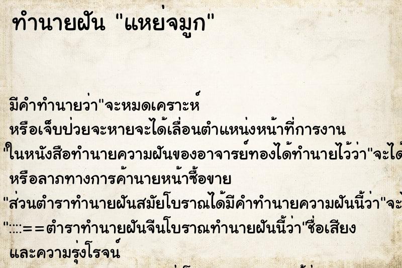 ทำนายฝัน แหย่จมูก ทำนายฝัน แหย่จมูก