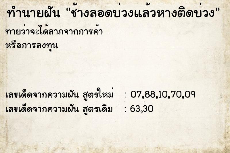 ทำนายฝันทำนายฝันช้างลอดบ่วงแล้วหางติดบ่วง
