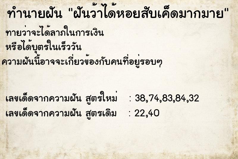 ทำนายฝันทำนายฝันฝันว้าได้หอยสับเค็ดมากมาย