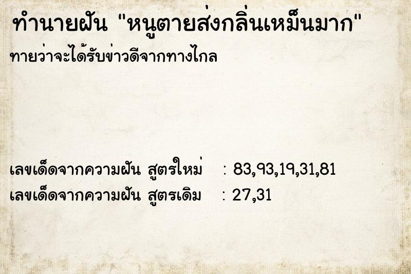 ทำนายฝันทำนายฝันหนูตายส่งกลิ่นเหม็นมาก