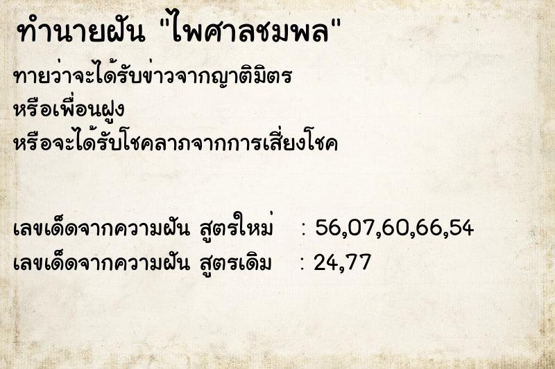 ทำนายฝันไพศาลชมพล ทำนายฝันทำนายฝันไพศาลชมพล