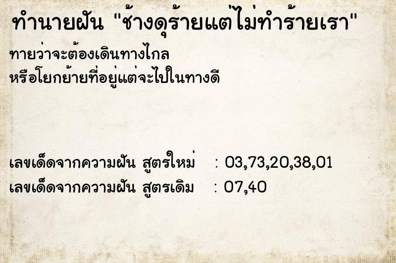 ทำนายฝันทำนายฝันช้างดุร้ายแต่ไม่ทำร้ายเรา