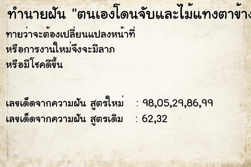ทำนายฝันตนเองโดนจับและไม้แทงตาข้างขวา ทำนายฝันทำนายฝันตนเองโดนจับและไม้แทงตาข้างขวา