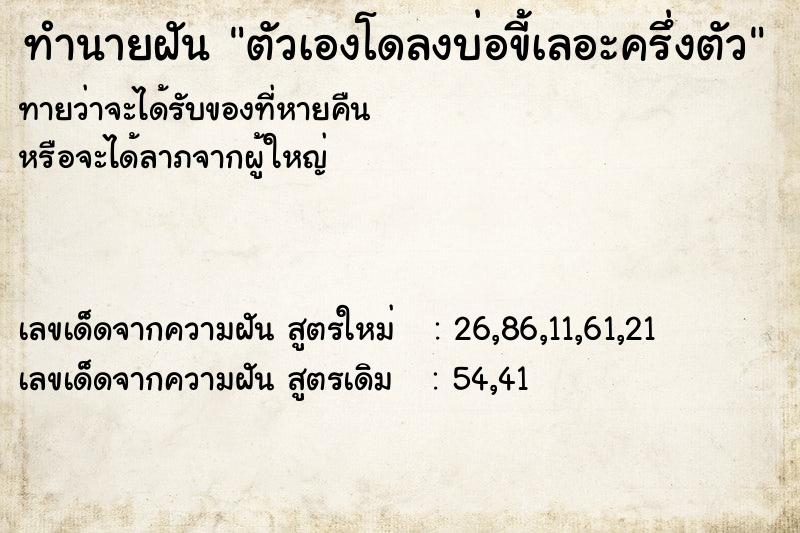 ทำนายฝันตัวเองโดลงบ่อขี้เลอะครึ่งตัว ทำนายฝันทำนายฝันตัวเองโดลงบ่อขี้เลอะครึ่งตัว