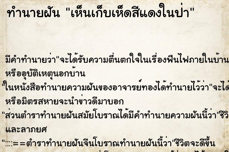 ทำนายฝัน เห็นเก็บเห็ดสีแดงในป่า ทำนายฝัน เห็นเก็บเห็ดสีแดงในป่า
