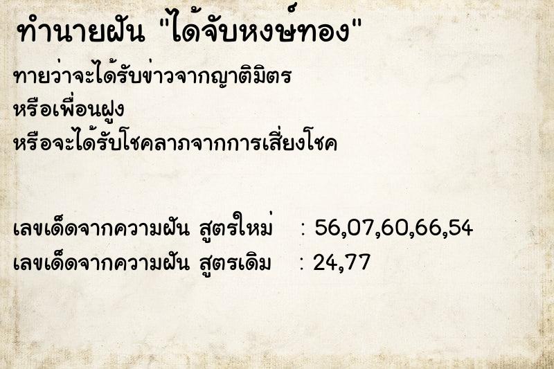 ทำนายฝัน ได้จับหงษ์ทอง ตำราโบราณ แม่นที่สุดในโลก