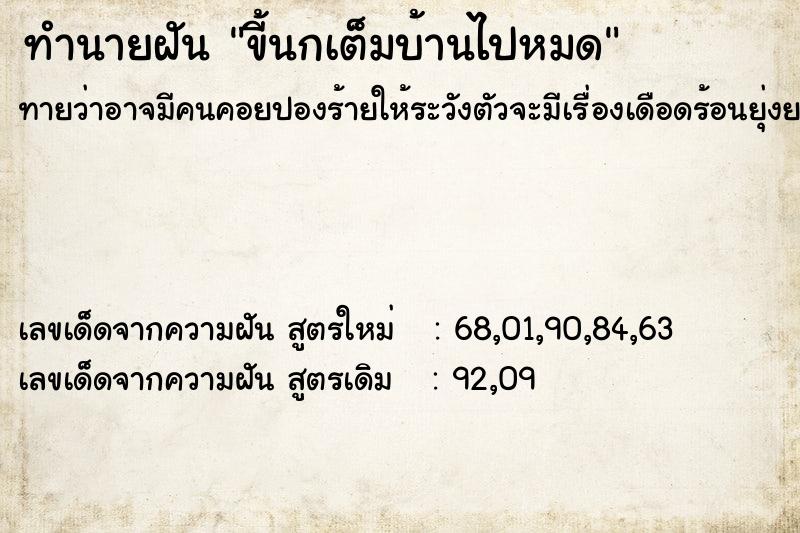 ทำนายฝันขี้นกเต็มบ้านไปหมด ทำนายฝันทำนายฝันขี้นกเต็มบ้านไปหมด