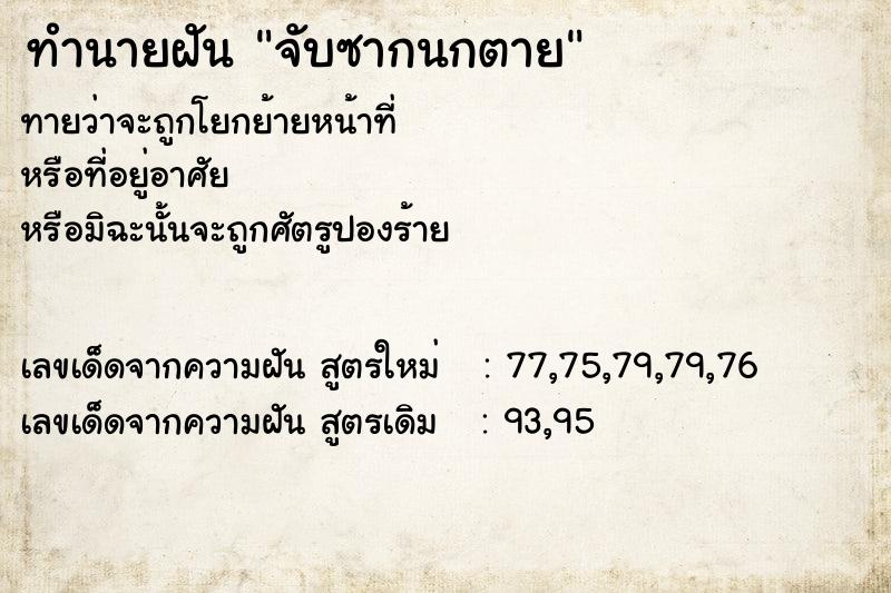 ทำนายฝันจับซากนกตาย ทำนายฝันทำนายฝันจับซากนกตาย