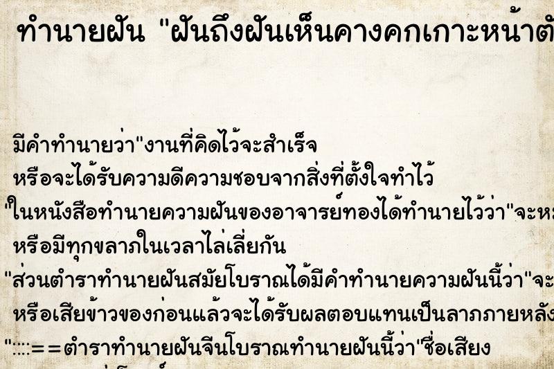 ทำนายฝันฝันถึงฝันเห็นคางคกเกาะหน้าตัวเอง ทำนายฝันทำนายฝันฝันถึงฝันเห็นคางคกเกาะหน้าตัวเอง