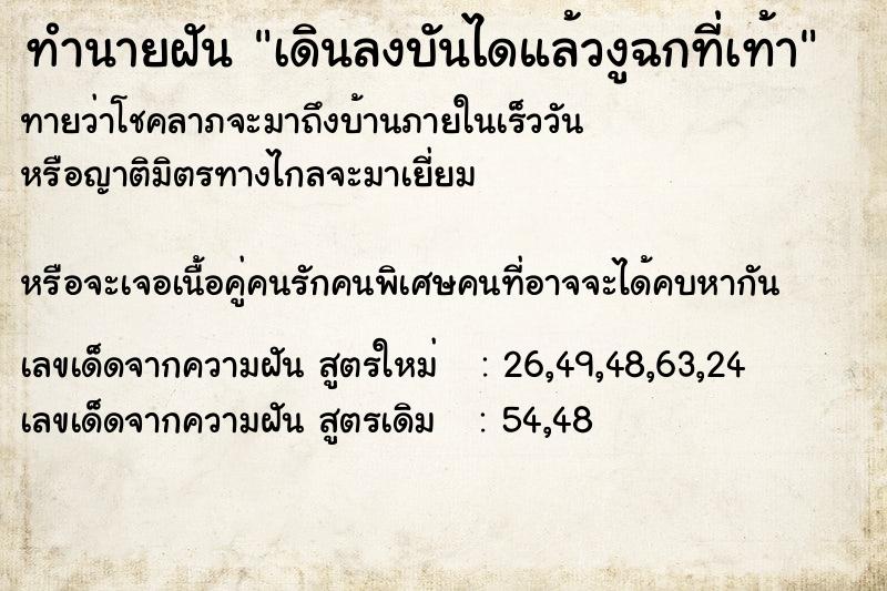 ทำนายฝันทำนายฝันเดินลงบันไดแล้วงูฉกที่เท้า