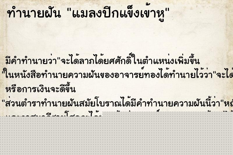 ทำนายฝัน แมลงปีกแข็งเข้าหู ทำนายฝัน แมลงปีกแข็งเข้าหู